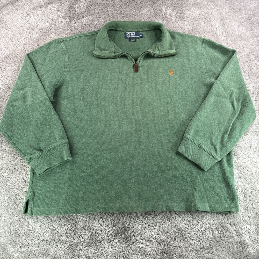 Polo Ralph Lauren Sweatshirt Quarter Zip Mens XL Green Knit Pullover Pony Logo